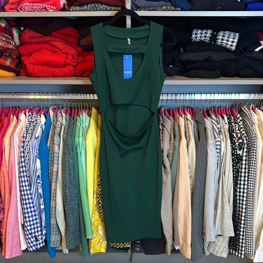 ALLEGRACE hunter green sleeveless front cut out dress size M NWT